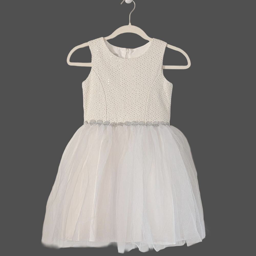 Pippa & Julie White Sequin Tulle Party Dress Girls Size 8 Flower Girl